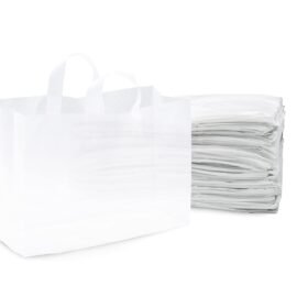 Plastic Bags with Handles -16x6x12 Inch Large Clear Frosted White in Bulk for Boutiques, Retail Stores, Merchandise & Gifts