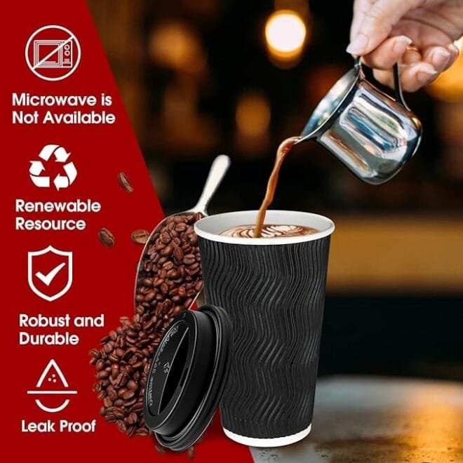 Disposable Insulated Coffee Cups with Lids - Image 2